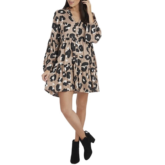Mud Pie Maybell Animal Print Flounce Dress - Picture 2 of 9